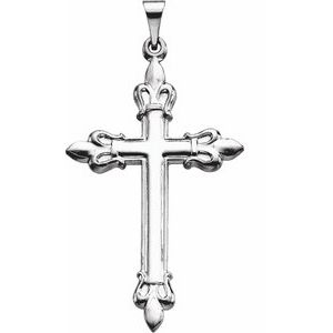 14K White 35x23 mm Fleur-de-Lis Cross Pendant-Polished