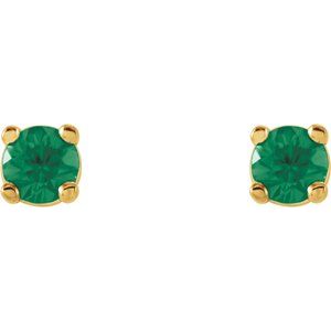 14K Yellow 2.5 mm Natural Emerald Earrings-Pair-2.5 Mm