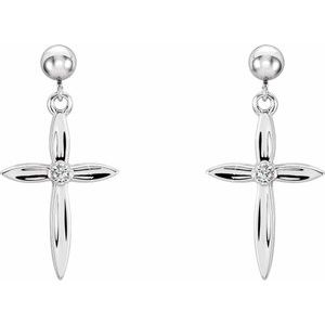 14K White .04 CTW Natural Diamond Cross Earrings-1.7 Mm-14K White