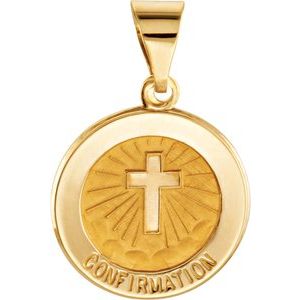 14K Yellow 15 mm Round Hollow Confirmation Medal-Polished