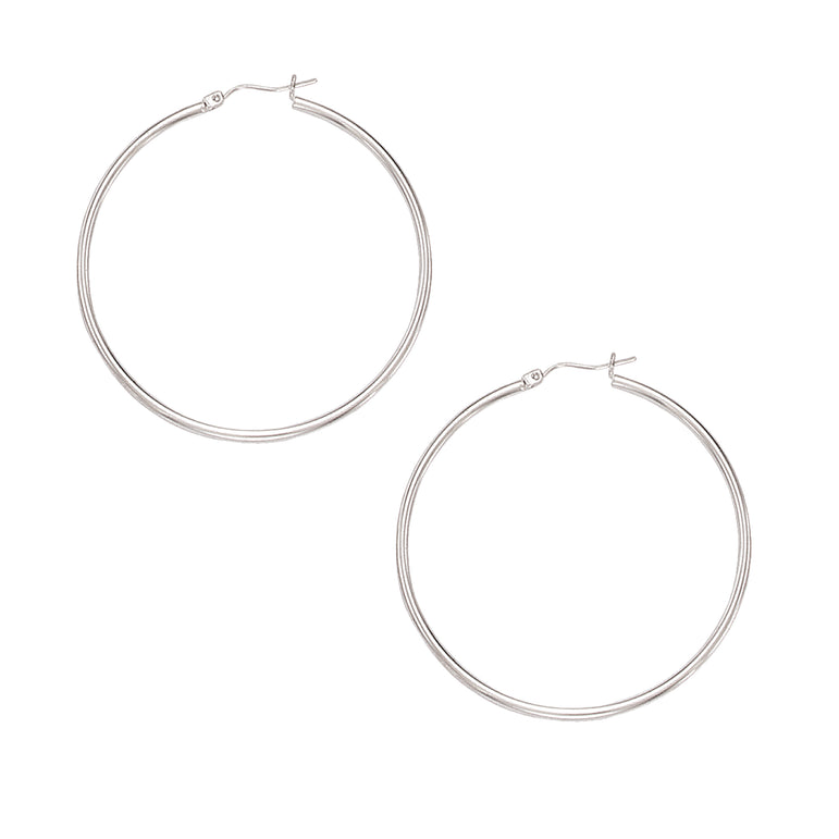 10K Gold 2x50mm Hoop Earring-White | Hinged