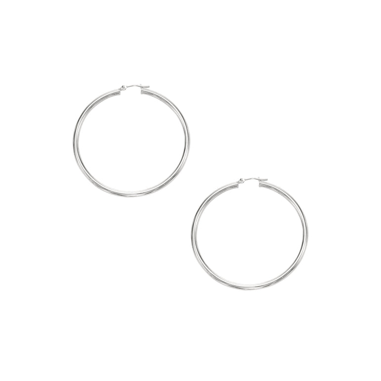 10K Gold 2x40mm Hoop Earring-White | Hinged