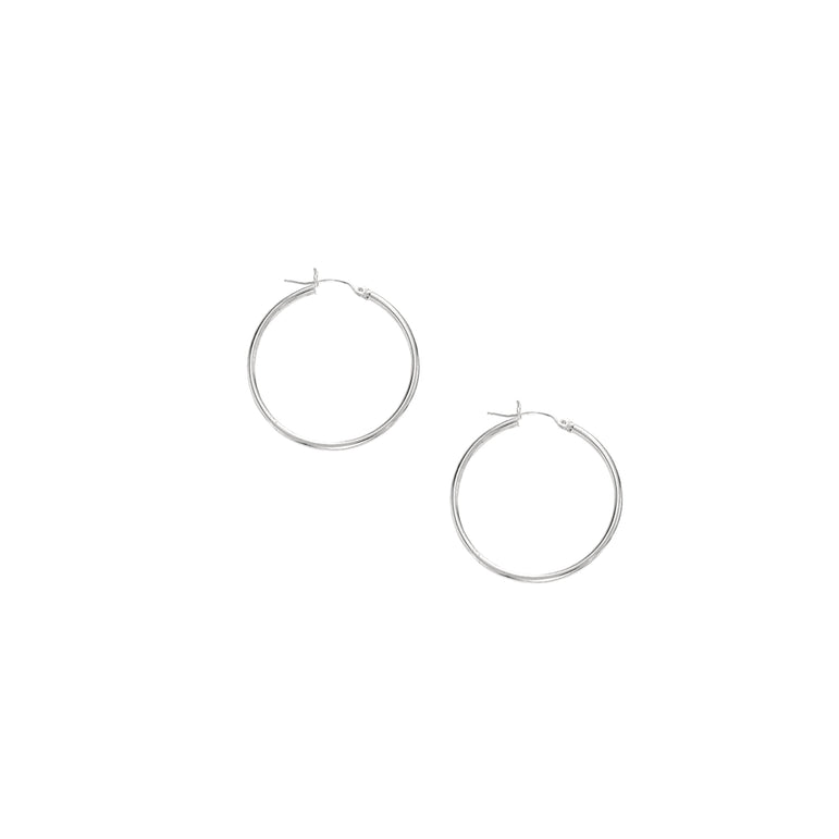 10K Gold 1.5x25mm Hoop Earring-White | Hinged