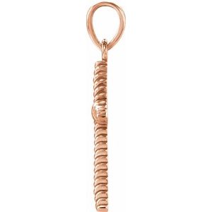 14K Rose 17.5x11.3 mm Rope Cross Pendant-Polished