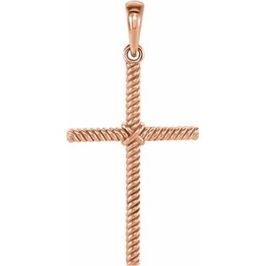 14K Rose 25.4x16.2 mm Rope Cross Pendant-Polished