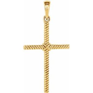 14K Yellow 25.4x16.2 mm Rope Cross Pendant-Polished