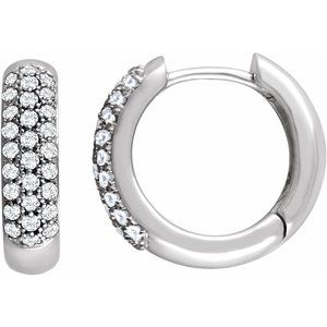 14K White 1/2 CTW Natural Diamond Hoop Earrings-Round-15.1 Mm