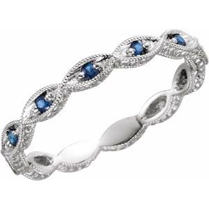 14K White Natural Blue Sapphire Anniversary Band Size 7-Round
