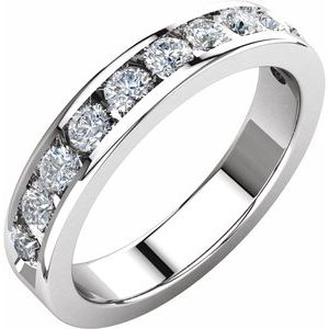 14K White 3/4 CTW Natural Diamond Anniversary Band 11 round stones channel set-Round
