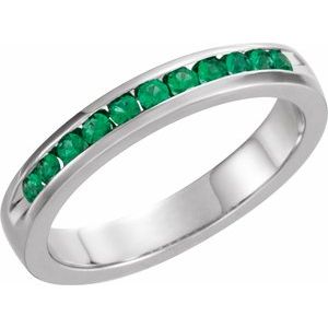 14K White Natural Emerald Anniversary Band-Round