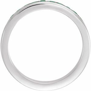 14K White Natural Emerald Anniversary Band-Round