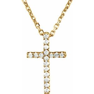14K Yellow .06 CTW Natural Diamond Petite Cross 16" Necklace-Natural Diamond-1Mm :: 0.06 Ctw