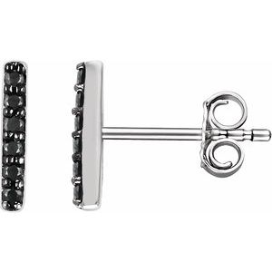 14K White 1/10 CTW Natural Black Diamond Bar Earrings-1.2 Mm-14K White