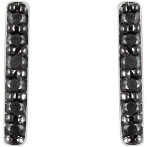 14K White 1/10 CTW Natural Black Diamond Bar Earrings-1.2 Mm-14K White
