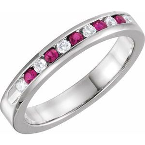 14K White 1/10 CTW Natural Diamond & Natural Ruby Anniversary Band-Round