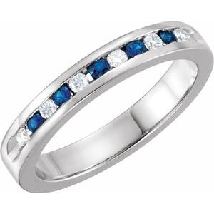 14K White 1/8 CTW Natural Diamond & Natural Blue Sapphire Anniversary Band-Round