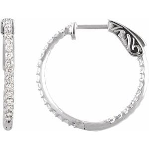14K White 3/4 CTW Lab-Grown Diamond Inside-Outside 23 mm Hinged Hoop Earrings-Round-23 Mm