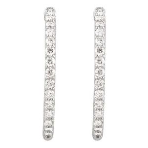 14K White 2 CTW Natural Diamond Inside-Outside 29.5 mm Hinged Hoop Earrings-Round-29.5 Mm