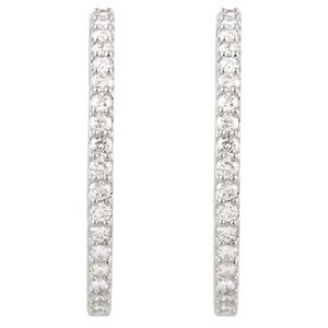 14K White 3 CTW Natural Diamond Inside-Outside 34.5 mm Hinged Hoop Earrings-Round-34.5 Mm