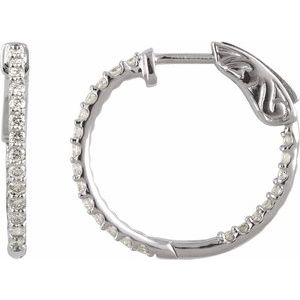14K White 1/2 CTW Natural Diamond Inside-Outside 19 mm Hinged Hoop Earrings-Round-19 Mm