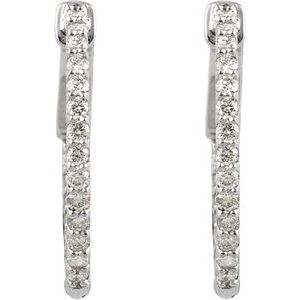 14K White 1/2 CTW Natural Diamond Inside-Outside 19 mm Hinged Hoop Earrings-Round-19 Mm