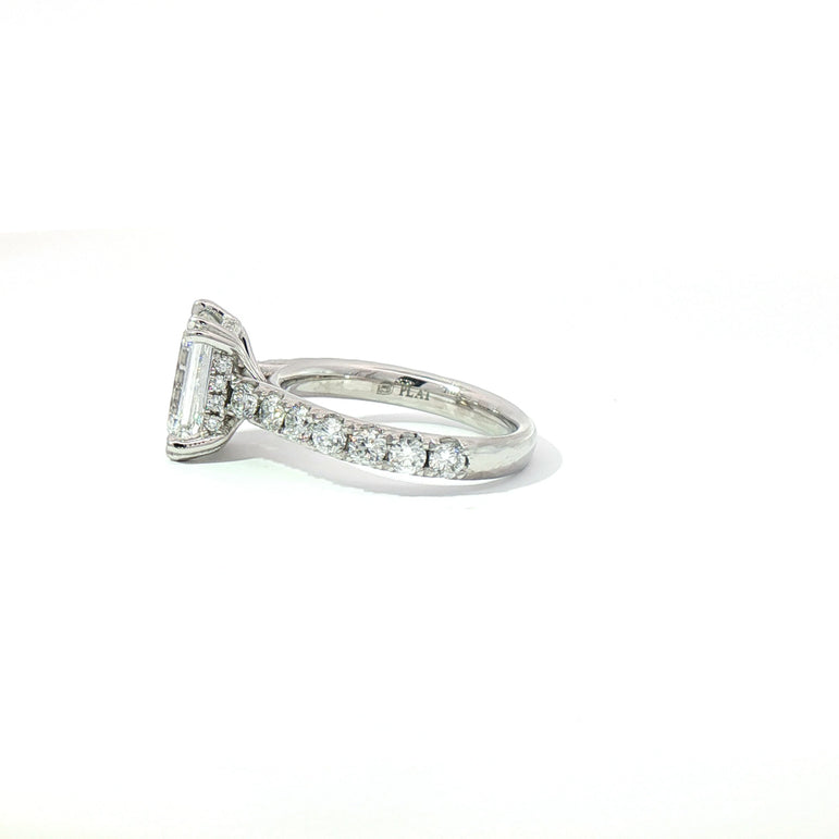 Platinum 2.5ct Emerald Cut Diamond with hidden halo