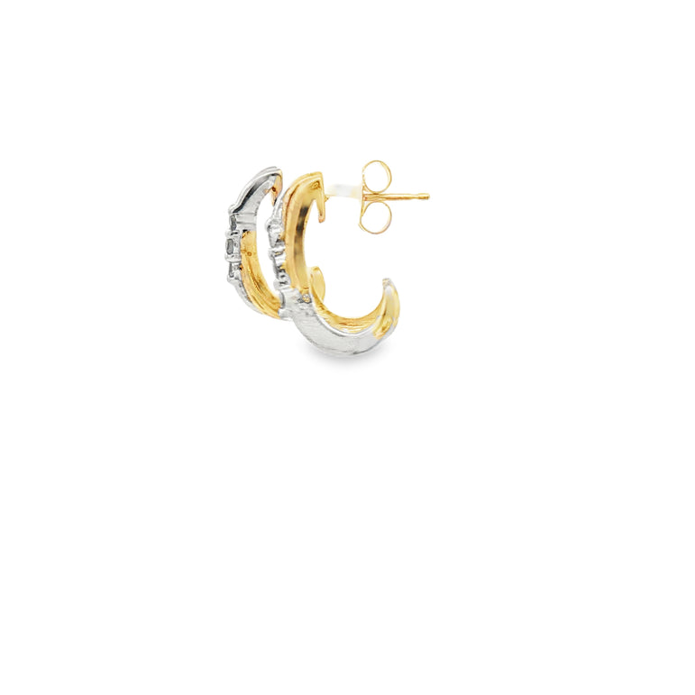 Contemporary Two-Tone Gold Open Circle Diamond Brilliant-Cut Stud Earrings