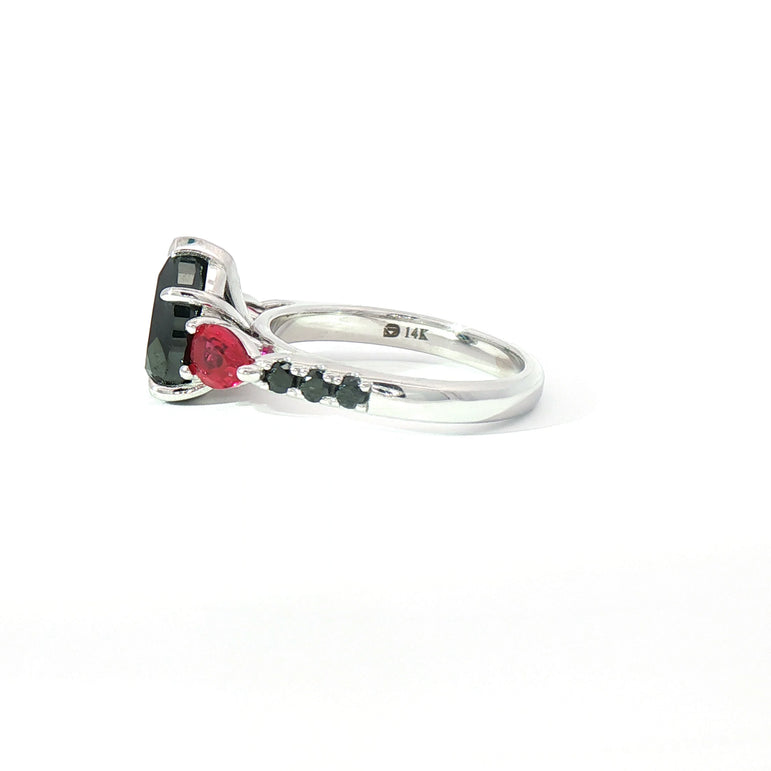 Black pear shaped diamond with pear ruby's