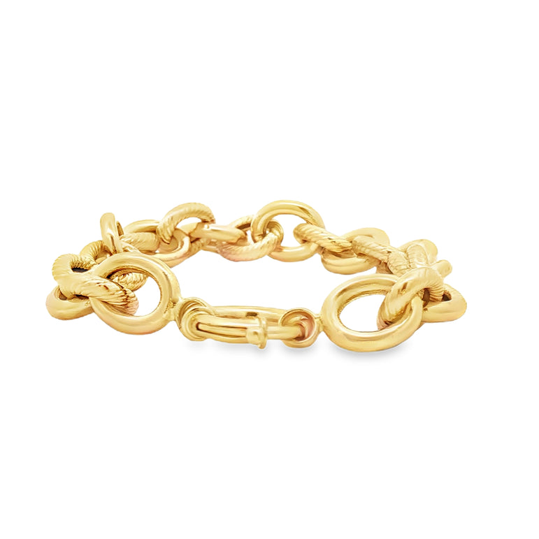 Elegant Polished 14k Yellow Gold Interlocking Link Chain Bracelet