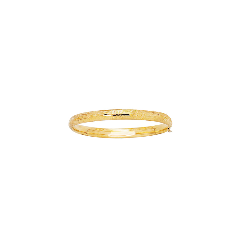 14K Gold 5.5.mm Filagree Pattern & Florentine Finish Bangle-Yellow | Box
