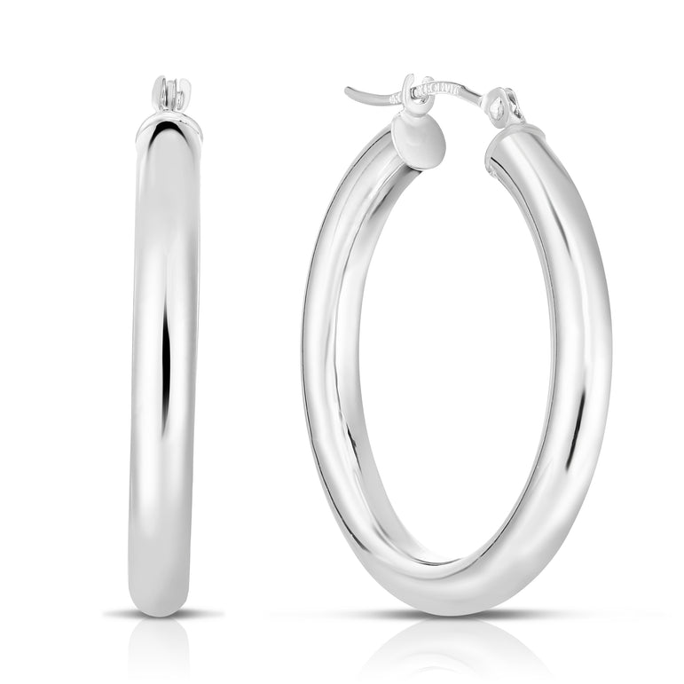 10K Gold 3x25mm Hoop Earring-White | Hinged
