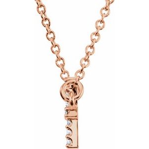 14K Rose .07 CTW Natural Diamond Sideways Cross 16-18" Necklace-Natural Diamond-16.5 X 8.2 Mm