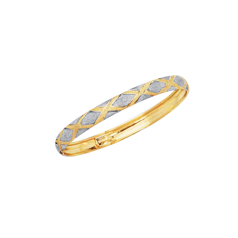 10K Gold Polished & Satin X Bangle -Two-tone | Box