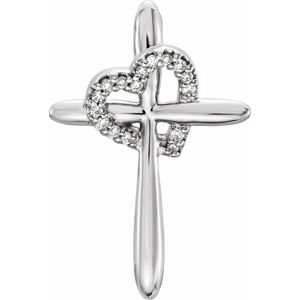 14K White .04 CTW Natural Diamond Heart & Cross Pendant-Natural Diamond-.8Mm :: 0.04 Ctw