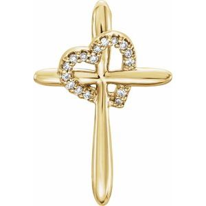 14K Yellow .04 CTW Natural Diamond Heart & Cross Pendant-Natural Diamond-.8Mm :: 0.04 Ctw