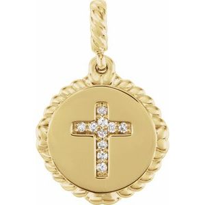 14K Yellow .04 CTW Natural Diamond Cross Rope Pendant-Natural Diamond-1Mm :: 0.04 Ctw