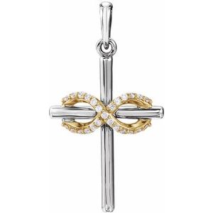 14K White/Yellow .06 CTW Natural Diamond Infinity-Inspired Cross Pendant-Natural Diamond-.9Mm :: 0.06 Ctw