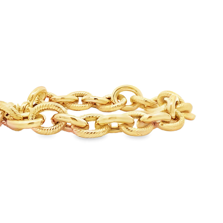 Elegant Polished 14k Yellow Gold Interlocking Link Chain Bracelet