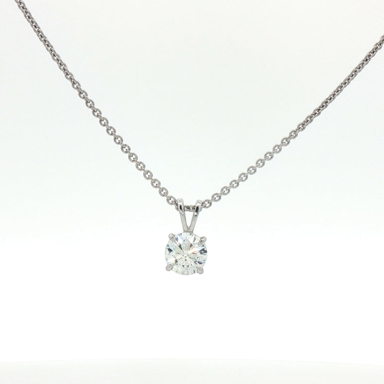 Classic 1ct Round Brilliant Cut Diamond Pendant Necklace in white Gold