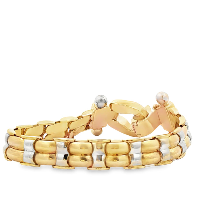 Classic Polished 14kt Two Tone Gold Interlocking Link Chain Bracelet