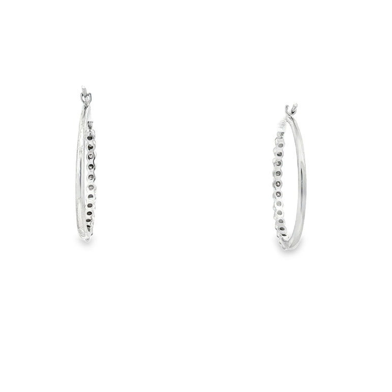 3/4cttw Round Brilliant Natural Diamond Channel-Set Hoop Earrings in 14kt White Gold