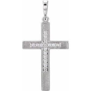 14K White .07 CTW Natural Diamond Cross Pendant-Natural Diamond-1.1Mm :: 0.07 Ctw