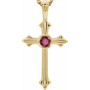 14K Yellow Natural Ruby Cross Pendant-Natural Ruby-3 Mm