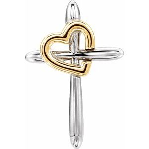14K White & Yellow Cross with Heart Pendant-Polished
