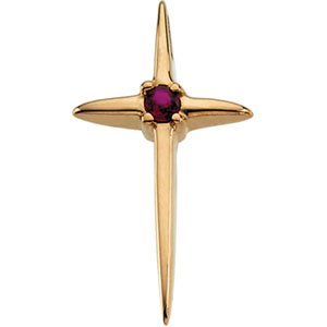 14K Yellow Natural Ruby Cross Pendant-Natural Ruby-2 Mm