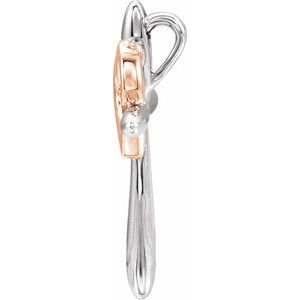 14K White & Rose Cross with Heart Pendant-Polished