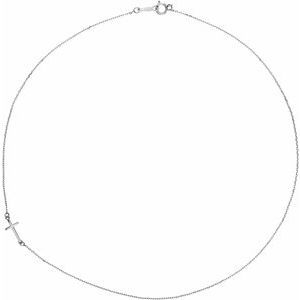 14K White Off-Center Sideways Cross 16" Necklace-16 In-Polished