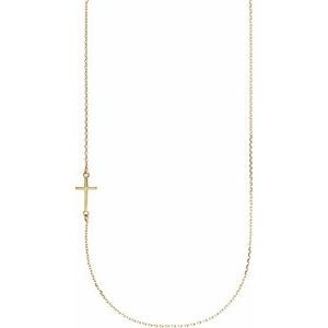 14K Yellow Off-Center Sideways Cross 16" Necklace-16 In-Polished