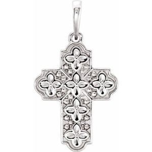 Platinum Ornate Floral-Inspired Cross Pendant-Polished