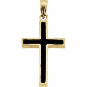 14K Yellow & Black Epoxy 20x13 mm Cross Pendant-Polished